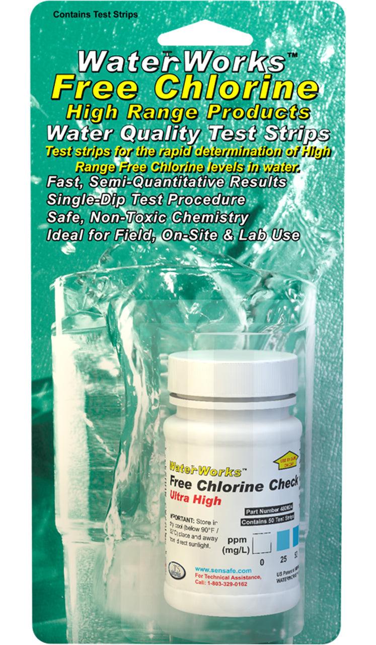 WaterWorks™ Free Chlorine Ultra High 0-750ppm (Bottle of 50 tests strips) - Nano Clean Water Testing (Europe)