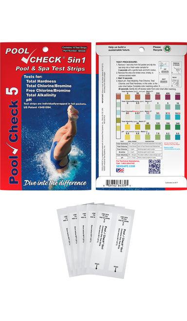 Pool Check® 5in1 Eco pack (Total Hardness, Free Chlorine/Bromine, Total Chlorine, Total Alkalinity, pH) Pool & Spa. - Nano Clean Water Testing (Europe)