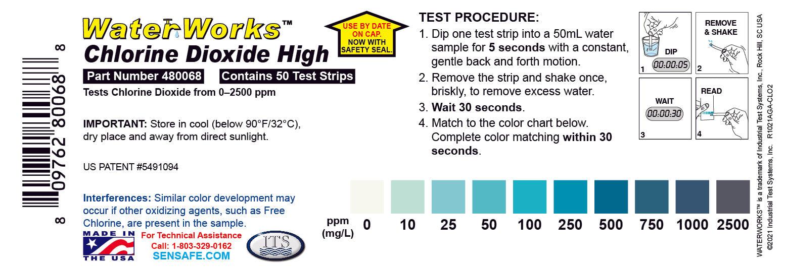 WaterWorks™ Chlorine Dioxide High Range Test Strips - Nano Clean Water Testing (Europe)